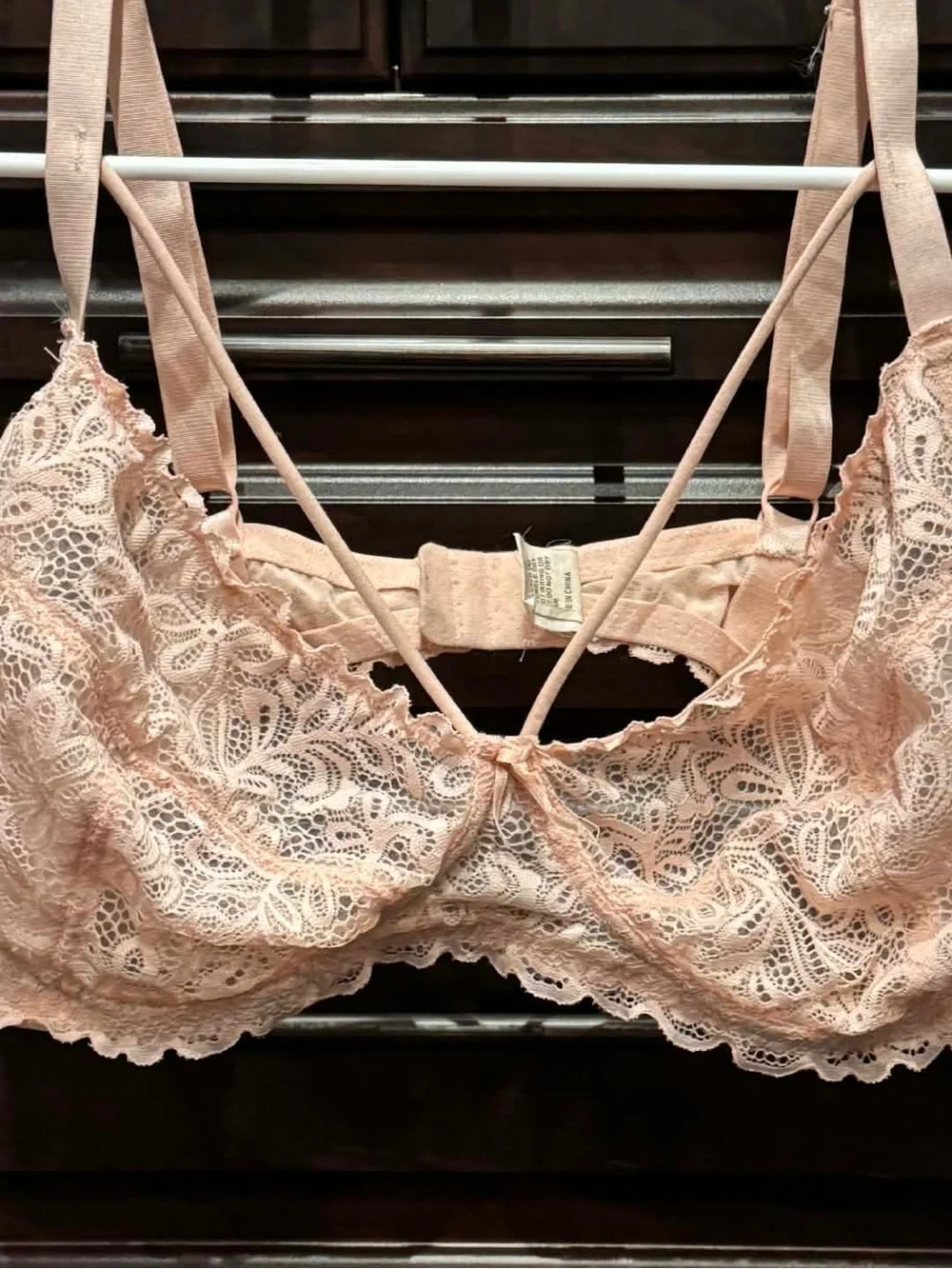 Lace Underwire Bralette with Strappy Back in Blush 38DD